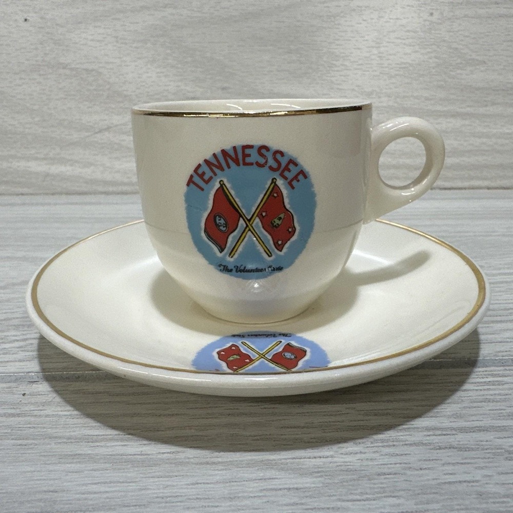Tennessee Mini Souvenir Teacup 2.5x2.25" & Saucer 5" Volunteer State Vintage